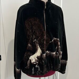 Vintage Y2K Outback Trading Company Fleece Jacket Equestrian Horse Graphic |XL